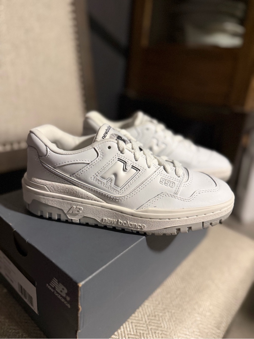 New Balance Kids White 550 Leather Sneakers
